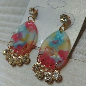 🎉2/$16 New Resin Fun Multi Coloured Fashion Faux Diamond Drop Earrings